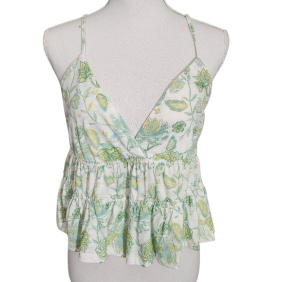 So White and Green Sleeveless V-Neck Camisole with Ruched Detail XXL - Picture 1 of 9